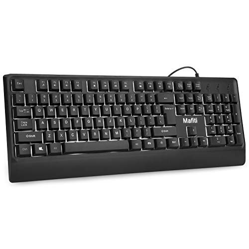Mafiti Computer Office Keyboard Wired USB 104 Keys Full Size White Backlit Compatible PC Mac Laptop Desktop Windows