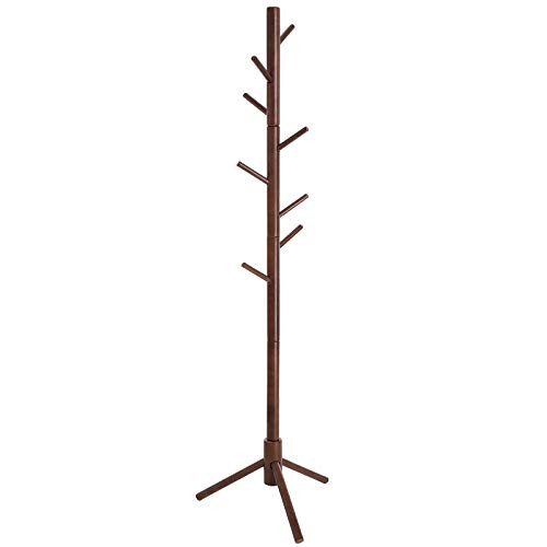 VASAGLE Coat Rack, Solid Wood Coat Stand, Free Standing Hall Coat Tree with 8 Hooks for Coats, Hats, Bags, Purses, for Entryway, Hallway, Rubberwood, Dark Walnut URCR04WN