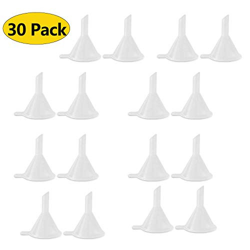 30 Pcs Clear Mini Funnels,Plastic Funnels Multi-Purpose Funnels Plastic Travel Funnels for Glass,Plastic,Ceramic Bottle,Hands-Free,Food-Safe,Durable,Liquids,Oils,Bath Products,Powders