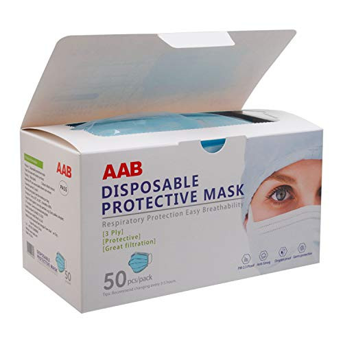 3-Ply Ear Loop Face Masks - 50 count box - Disposable - Face Protection PPE - Breathable & Comfortable Safety Mask