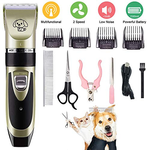All-in-1 Dog Clipper, Electric Pet Hair Trimmer, Silent Rechargeable Pet Grooming Tool, Pet Hair Trimmer, Wireless Pet Clipper Grooming Kit with Scissor, Nail Clipper for Dog, Cat