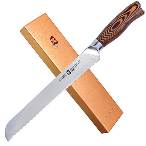 TUO Cutlery Bread knife - German 1.4116 High Carbon Stainless Steel - Kitchen Knife With Erqonomic Pakkawood Handle - 9" - Fiery Series