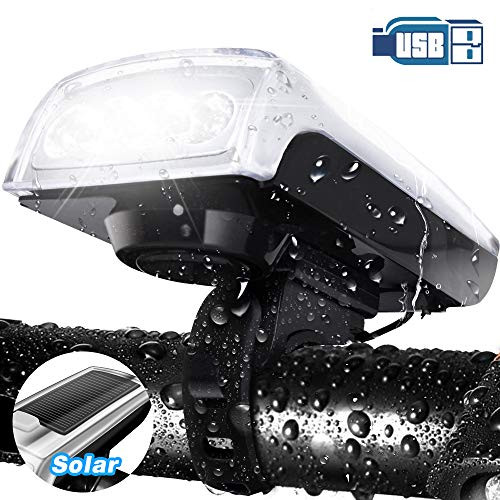 LETOUR Bike Light Solar Powered USB Rechargeable 3 Lighting Modes Bicycle Headlight LED Bike Front Headlight Waterproof for Cycling Riding