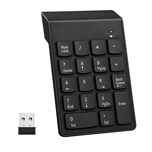 Wireless Numeric Keypad,18 Key Mini USB Number Pad 2.4GHz Portable Data Entry Financial Accounting Number Keyboard for Laptop,Desktop,PC Computer,Surface Pro and Notebook