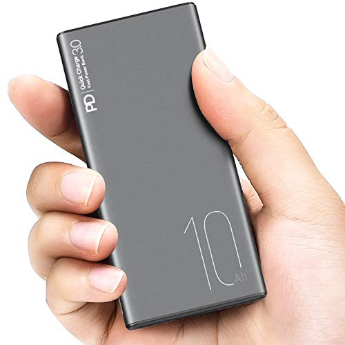 TOZO WB1 PD + QC 3.0 Portable Charger 10000mAh Super Slim and Light Fast Power Bank 18W High-Speed Charging External Battery Pack with USB C Input/Output for iPhone,iPad,Samsung, Gray