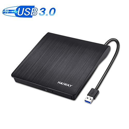 Haiway External CD Drive, USB 3.0 Portable CD DVD +/-RW Drive Slim CD DVD ROM Rewriter Burner CD DVD Player for Laptop Desktop MacBook PC Windows Linux Mac OS