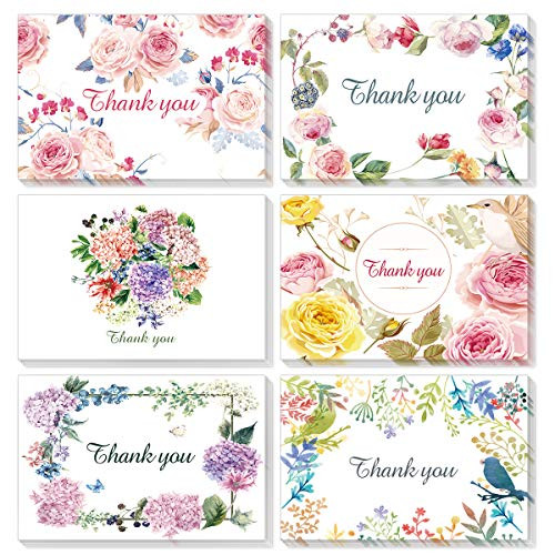 Thank You Cards Set with Envelopes - 48 Pack Flower Greeting Cards for Wedding,Bridal,Bussiness,Anniversary, Bulk Thank You Notes Set - Blank on The Inside, 4 x 6 Inches