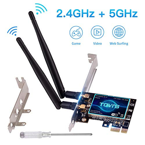 TGVi's Wireless PCIE WiFi Card for Desktop PC 600Mbps, Dual Band (300Mbps 5GHz + 300Mbps 2.4GHz) WiFi Adapter, Internal Network Card for Windows XP 7 8 8.1 10, Compatible for PCIE X1/X4/X8/X16 Slot