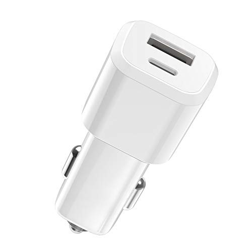 USB C Car Charger, 30W Dual Ports Fast Car Charger Adapter with 18W Type C Power Delivery and 12W USB-A Port for iPhone 11/XS/MAX/XR/X/8/7/6/Plus, iPad Pro/Air,Galaxy, Pixel and More