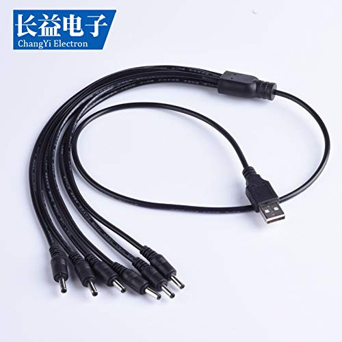 Awaqi 3.3ft 2.1A USB to DC Male 6-Way DC Power Splitter Cable Barrel Plug 5.5mm x 2.1mm for CCTV Cameras DVR NVR LED Light Strip (3.3ft)
