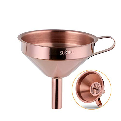 Stainless Steel Wide Mouth Funnels with Detachable Strainer, 5-inch Funnel for Filling Small Bottles and Jars, Cooking Oil and Transmission Liquid, Food Grade Metal Kitchen Funnels Rose Gold Stainless Steel Wide Mouth Funnels with Detachable Strainer, 5-inch Funnel for Filling Small Bottles and Jars, Cooking Oil and Transmission Liquid, Food Grade Metal Kitchen Funnels Rose Gold