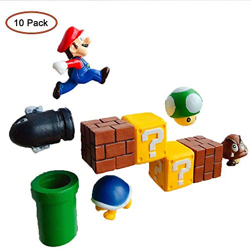 10 Pcs Super Mario Bros Action Figures, Mini Super Mario Toys, Mario Bros Birthday Cake Topper, Mario Party Supplies for Kids & Adults