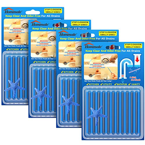 Drain Sticks Drain Stix Drain Cleaner and Deodorizer Sticks Drain Deodorizer Sticks for Clog Odor Unscented for Kitchen Bathroom Sinks Pipes Septic Tank Safe As Seen On TV (48pcs, Blue)