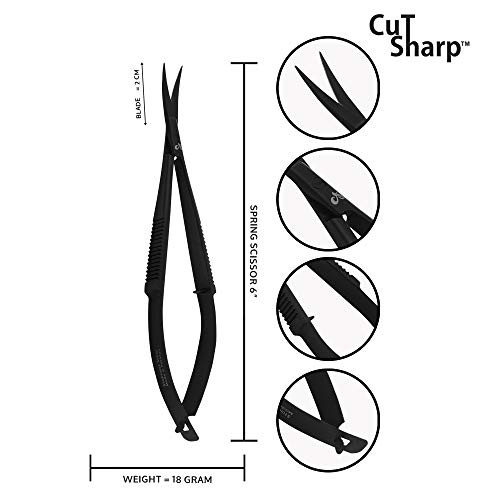 Cut Sharp 5" Stainless Steel Sewing Scissors in Different Designs (5" Spring Scissor Curved, Black Titanium)