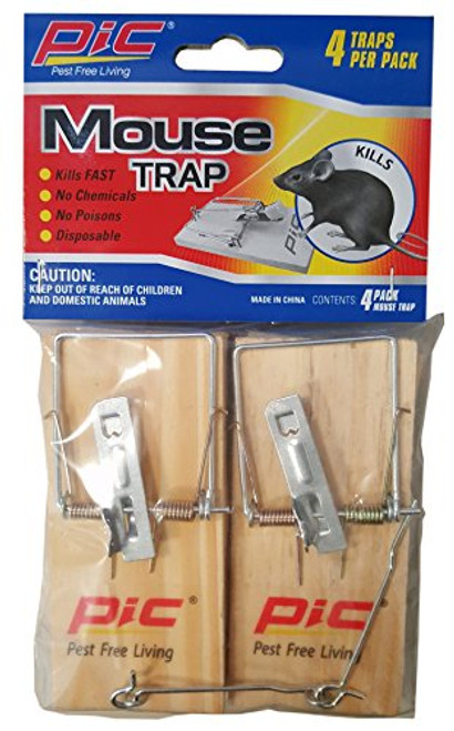 PIC Wood Mouse Traps, 4Count