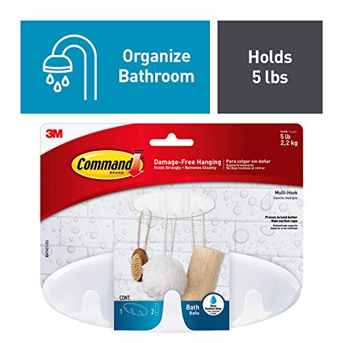 Command Bath Multi-Hook, 5-Pound Capacity - BATH21-ES, Clear Frosted