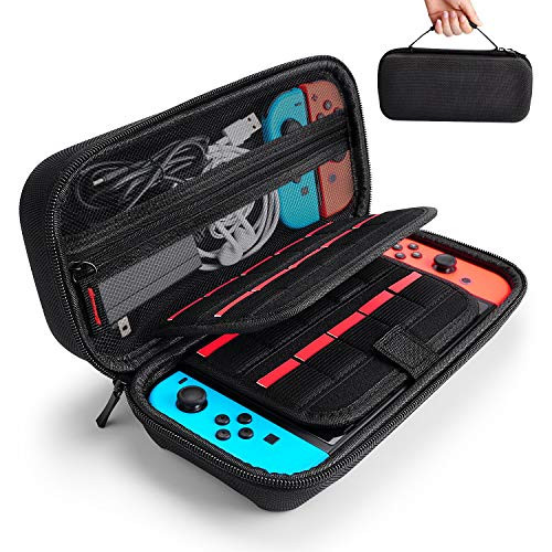 Hestia Goods Case for Nintendo Switch Case - Fit Wall Charger AC Adapter - with 20 Game Cartridges Hard Shell Travel Switch Carrying Case Pouch for Nintendo Switch Console & Accessories, Black