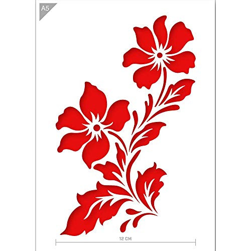 Qbix Flower Stencil - Wildflowers Stencil - Two Flowers Stencil - A5 Size - Reusable Kids Friendly DIY Stencil for Painting, Baking, Crafts, Wall, Furniture
