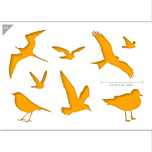 QBIX Bird Stencil - Bird Silhouettes - Seagull Stencil - A5 Size - Reusable Kids Friendly DIY Stencil for Painting, Baking, Crafts, Wall, Furniture