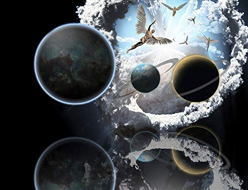 Posterazzi PSTRFF201170S Exoplanets and Earth with Artificial Planetary Ring. Angels Fly in The Sky Photo Print, 11 x 17, Multi