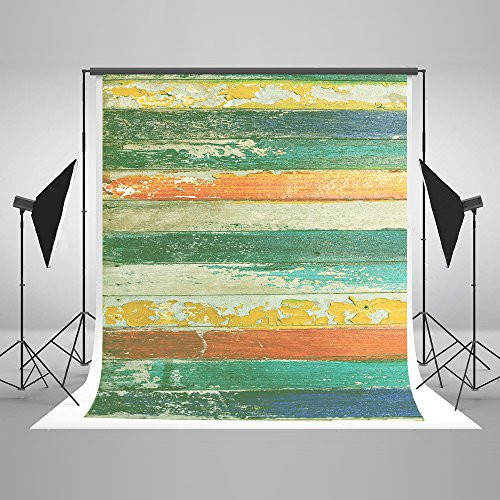 5ft(W) x7ft(H) Old Wooden Wall Photography Backdrop Colorful Wood Photo Backgrond Multicolor Wooden Floor Photo Booth Props for Photography