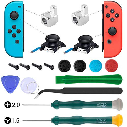 UOWGA Joycon Joystick Replacement, 2 Pack Switch Analog Thumbstick for Nintendo Switch, Joy Con Controller Repair Kit Include Metel Lock Buckles, Screwdrivers, Thumb Stick Caps and Pry Tools