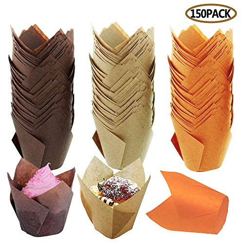 Tulip Baking Paper Cups Medium Cupcake Muffin Liners Wrappers Baking Cups Muffin Tins Treat Cups for Weddings, Birthdays, Baby Showers, Christmas 150 Pieces