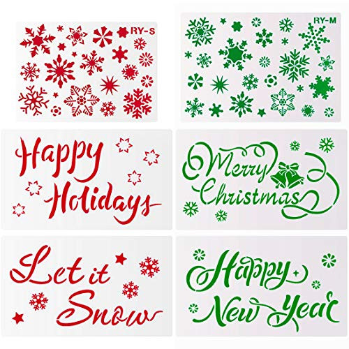 Focushop 6 Pcs Christmas Stencils Templates Hollow Out Plastic Painting Stencils with Assorted Snowflakes Merry Christmas Happy New Year Let it Snow Happy Holiday Patterns for Festival Decoration Focushop 6 Pcs Christmas Stencils Templates Hollow Out Plastic Painting Stencils with Assorted Snowflakes Merry Christmas Happy New Year Let it Snow Happy Holiday Patterns for Festival Decoration
