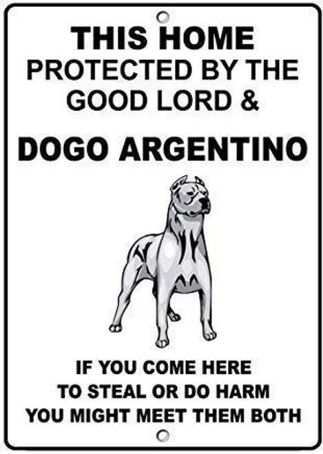 TNND Metal Warning Sign 8x12 inches Sign Metal Aluminum Sign Dogo Argentino Dog Home Protected by Good Lord Plaque for Yard Garage Driveway House Fence