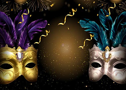 Mardi Gras Mask Photo Backdrop,Masquerade Photography Background for Carnival Themed Party,Birthday Decoration Booth Props,7x5ft