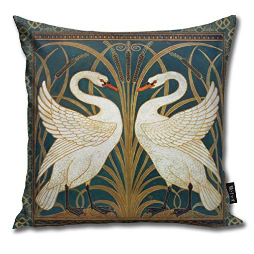 Bird Walter Crane Swan Rush and Iris Art Nouveau Decorative Throw Pillow Case Cushion Cover for Living Room Bedroom Sofa Chair Car 18x18 inches
