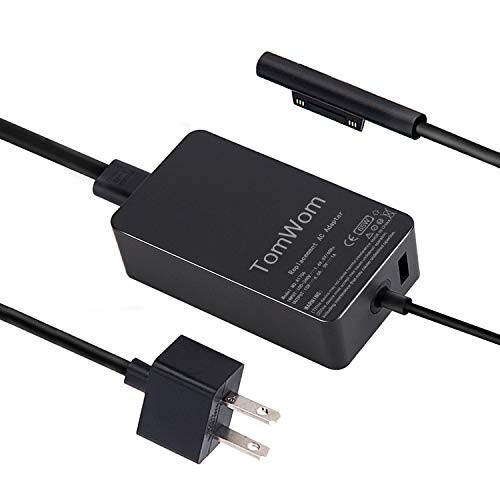TomWom 65W 15V 4A Surface Pro Power Supply Charger, Compatible with Microsoft Surface Pro 3/4/5/6, Surface Book, Tablet Laptop AC Adapter Replacement for 1706, with USB 5V 1A