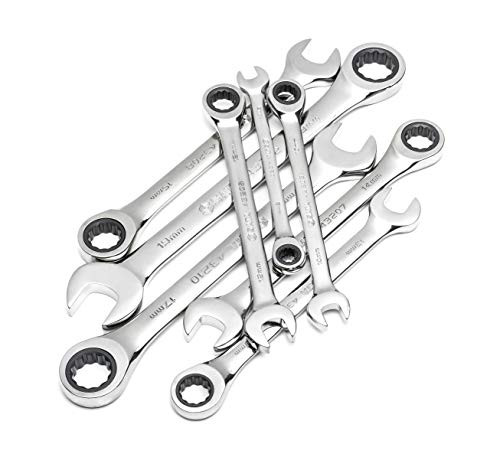 SATA 8-Piece Metric Ratcheting Wrench Set with Blow Molded Case, Silver/8mm, 10mm, 12mm, 13mm, 14mm, 15mm, 17mm, 19mm - ST08008SJ