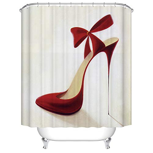 BJ Wardrobe Shower Curtain for Bathroom with 12 Hooks, 72" W x 72" H Red High Heel Shoes Polyester Fabric Waterproof