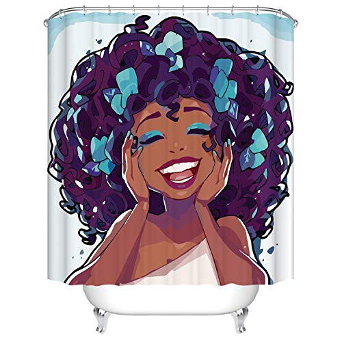 BJ Wardrobe Shower Curtain for Bathroom with 12 Hooks, 72" W x 72" H African American Black Girls Polyester Fabric Waterproof