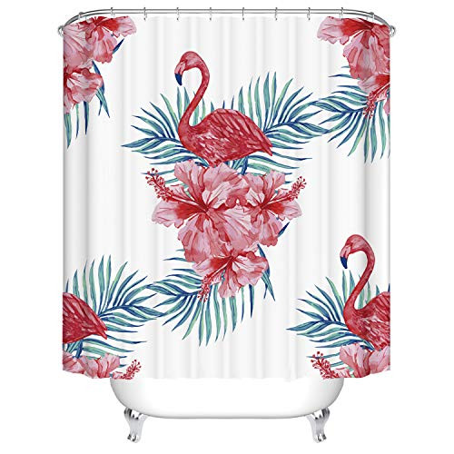 BJ Wardrobe Shower Curtain for Bathroom with 12 Hooks, 72" W x 72" H Flamingo Polyester Fabric Waterproof