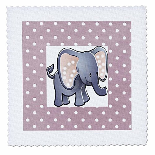 3dRose Adorable Baby Elephant on Dotted Pink - Quilt Square, 12 by 12-Inch (qs_37285_4)