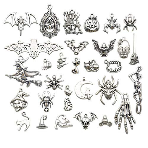 Halloween Charm-100g(About 60pcs) Antique Silver Halloween Collection Craft Supplies Charms Pendants for Crafting, Jewelry Findings Making Accessory for DIY Necklace Bracelet (M139)
