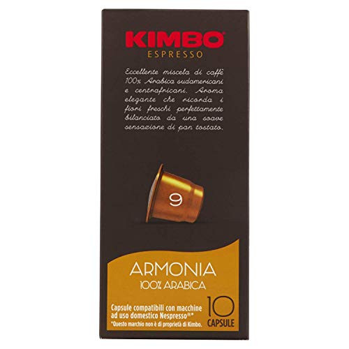 Kimbo Italian Nespresso Compatible Capsules for Espresso (Armonia, 10 Capsules)