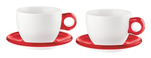 Guzzini Art & Café Transparent Red Espresso Cups with Matching Saucers, Set of 2