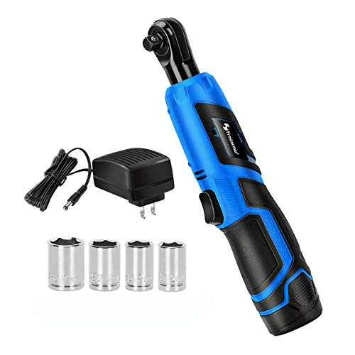 3/8" Cordless Ratchet Wrench, PROSTORMER 12V Power Electric Ratchet Kit with 4 Sockets, 2000mAh Lithium-Ion Battery, 1 Hour Fast Charger