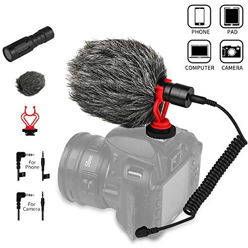 ADAI Universal Video Microphone with Shock Mount, Deadcat Windscreen, Case for iPhone, Android Smartphones, Canon EOS, Nikon DSLR Cameras and Camcorders - Perfect Camera Microphone, Shotgun Mic ADAI Universal Video Microphone with Shock Mount, Deadcat Windscreen, Case for iPhone, Android Smartphones, Canon EOS, Nikon DSLR Cameras and Camcorders - Perfect Camera Microphone, Shotgun Mic