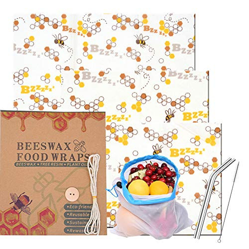 Assorted 3 Pack, Eco Friendly Reusable Food Wraps, Sustainable Plastic Free Food Storage - 1 Small, 1 Medium, 1 Large (Beige)