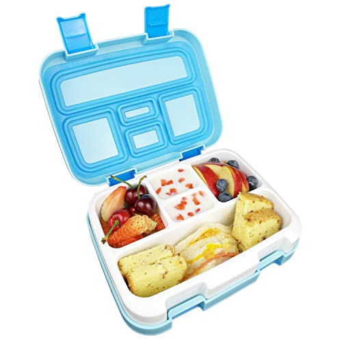 UPTRUST Bento Lunch container For Kids, Bento adult box With 5 Compartment. Leak-proof, Microwave safe, Dishwasher Safe, Freezer Safe,Meal Fruit Snack Packing Box (Spoon included,Blue)