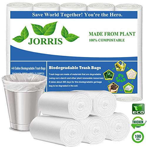 Biodegradable Trash Bags 4-6 Gallon, 100 Counts, Extra Thick 0.72 MIL Small Trash Bag Recycling Garbage Bags Wastebasket Liners For Home Office Kitchen Bathroom Car