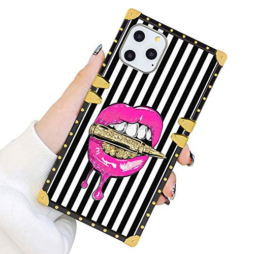 Square Case Compatible iPhone 11 Pro Max 2019 6.5 Inch Pink Lips in Bullet Luxury Elegant Soft TPU Full Body Shockproof Protective Case Metal Decoration Corner Back Cover iPhone 11 Pro Max Case