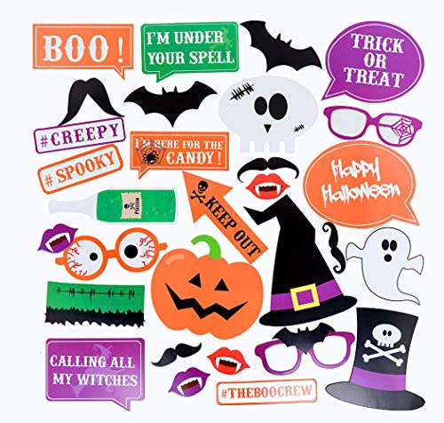 Halloween Party Photo Booth Props Kit - 30 pcs Happy Halloween Photo Booth Props for Halloween Party Photography Party Decoration Supplies