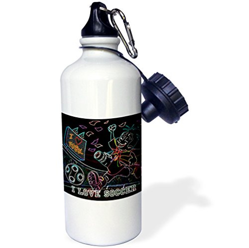 3dRose wb_16749_1 Kikeo I Love Soccer Sports Water Bottle, 21 oz, White