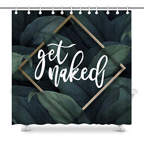 UIOIU Green Tropical Leaf Shower Curtain with Hooks,White Font Get Naked Funny Bathroom Curtains Waterproof Polyester Fabric 72x72 Inch UIOIU Green Tropical Leaf Shower Curtain with Hooks,White Font Get Naked Funny Bathroom Curtains Waterproof Polyester Fabric 72x72 Inch