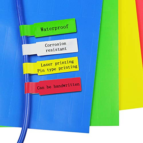 10 Sheets Cable Labels Tags, (5 Assorted Colors - 300 Labels Pack) Self-Adhesive Cable Label, Cable Cord Identification Tags, A4 Size Waterproof Tear-Resistant Labels Works with Laser Printer